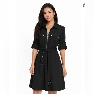 Michael Kors Black Zip-Front Shirt Dress